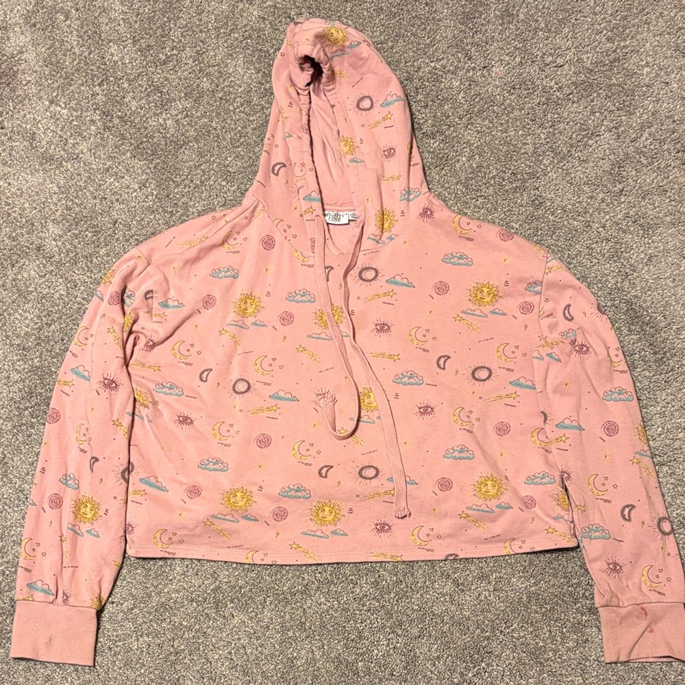 Mighty Fine Pink Hoodie with Celestial Design